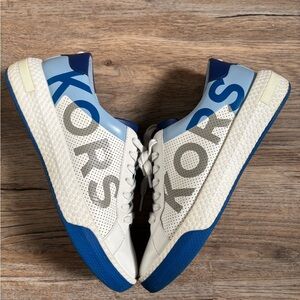 Michael Kors White and Blue Logo Sneakers - Ladies 10